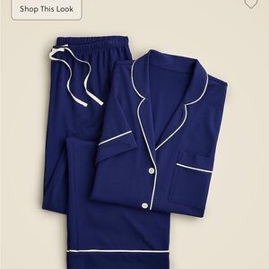 J. Crew Blue Classic Pajama Set with White Piping